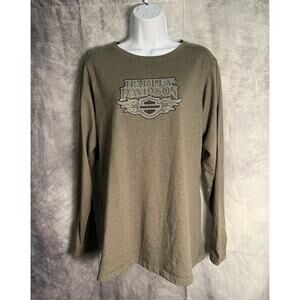 Harley-Davidson Women’s Long Sleeve Top 1X – Rhinestone Logo Olive Green
